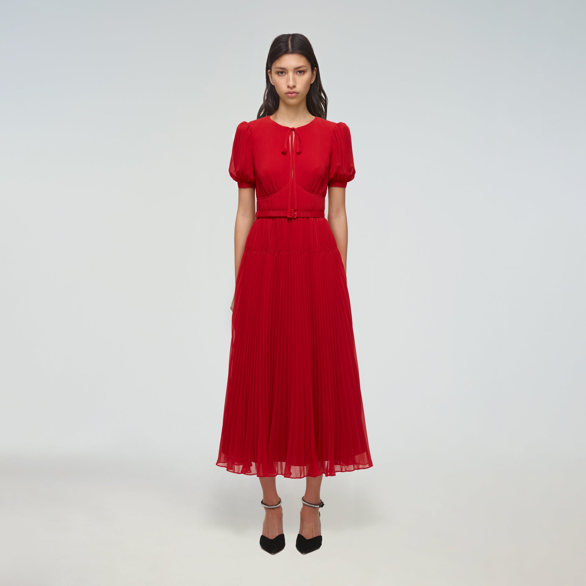Red Chiffon Midi Dress | self-portrait
